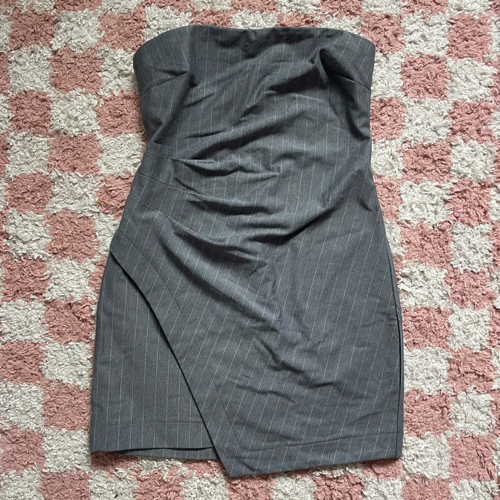 Grey pinstripe strapless dress, new with tags size small